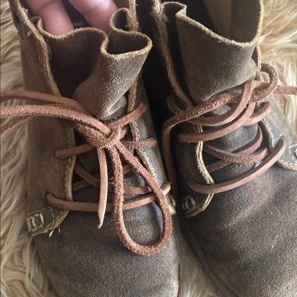 Born Brown Suede Lace-Up Ankle Booties with Braided Trim - Picture 4 of 5